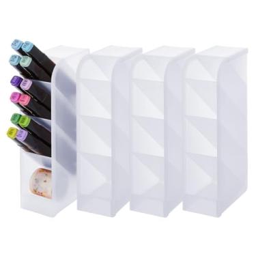 Imagem de DICOSMETIC 4 porta-canetas brancas para mesa, 5 x 9 x 20 cm, 4 compartimentos, organizador de marcadores de plástico, organizador de armazenamento de canetas de grande capacidade para escritório