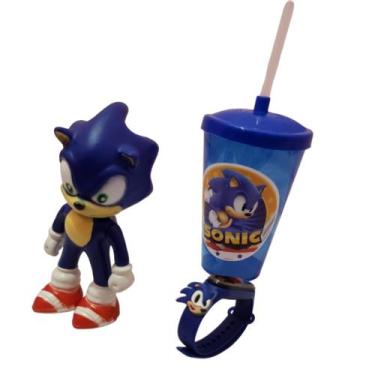 Imagem de Relógio Infantil Sonic Com Copo Infantil Mais Boneco Sonic Menino Para