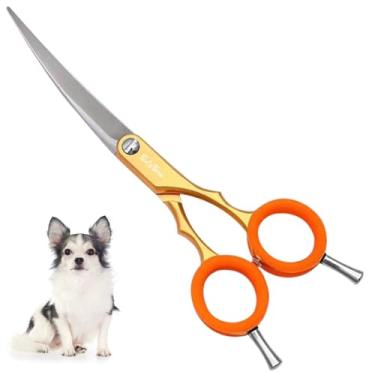 Imagem de SnipStar 6 polegadas tesouras curvas para animais de estimação tesouras de cuidado de cão leves 30 graus dobrar corte fino, ouro