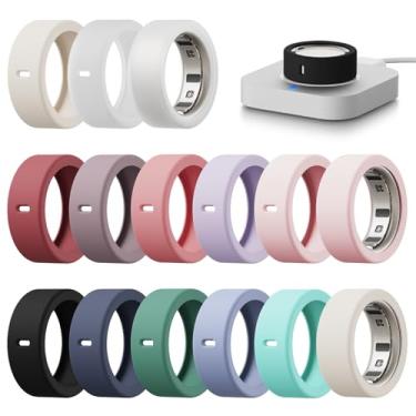 Imagem de Hexasider Pacote com 15 capas compatíveis com Oura Ring Gen 4/4 Ceramic/Gen 3 Horizon/Gen 3 Heritage, capa protetora de silicone antiarranhões para mulheres e homens, academia, suporta carregamento