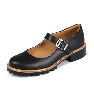 Imagem de Sailimy Sapatos Mary Janes Pretos Femininos Salto Baixo Grosso Plataforma Flats Costura Retro Oxford Clássicos Bico Redondo Fivela Tira No Tornozelo Uniforme Escolar Bloco Médio 6.5