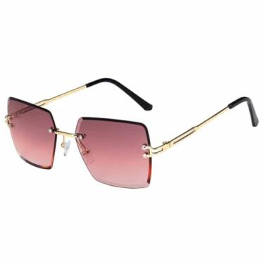 Imagem de Óculos de sol sem armação, luxuosos e modernos, com cortes, para mulheres, com armação de metal UV400, para dirigir (dourado, degradê, roxo)