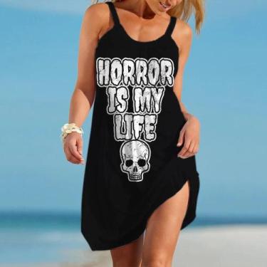 Imagem de Vestido Curto Feminino Estilo Punk Com Estampa De Caveira, Casual, Étn