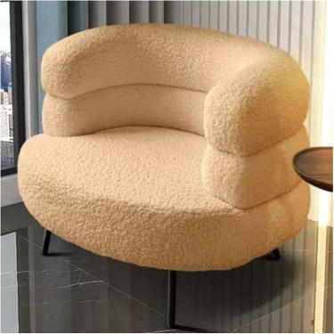 Imagem de Cadeira De Acento Moderna Branca Com Tecido Sherpa, Encosto Curvado, Sofá Preguiçoso E Fofinho Para Sala De Estar, Quarto, Salão, Escritório - Sofá De Leitura Confortável, Khaki