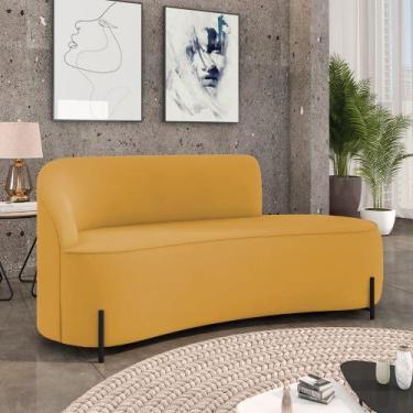 Imagem de Sofá 3 Lugares Orgânico 180cm Pé Ferro Preto Morgan Veludo Mostarda - 