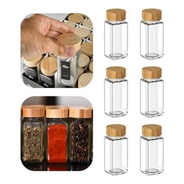 Imagem de Kit 6 Porta Temperos 125ml Vidro Com Dosador Tampa De Bambu - OU