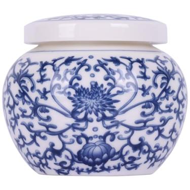 Imagem de Mini jarra de gengibre de cerâmica de porcelana azul e branca elegante com tampa giratória - toque moderno no design tradicional (Life Jar[S])
