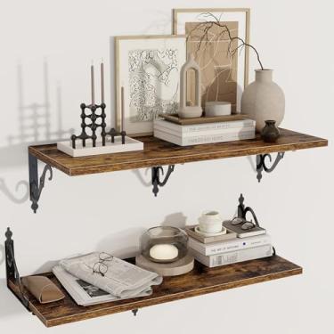 Imagem de Prateleiras flutuantes profundas, 78,7 cm L x 30,5 cm P conjunto de 2 prateleiras de parede, ampla prateleira de exibição montada na parede com suportes, estante de livros para sala de estar, banheiro