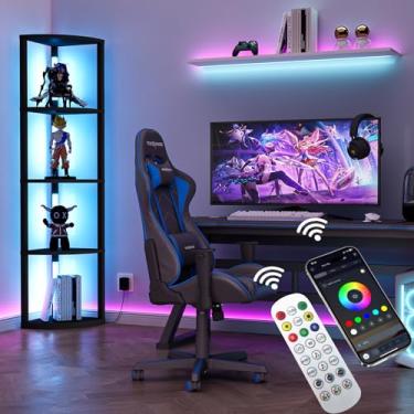 Imagem de VILICK Prateleira de canto com 5 níveis de luz, prateleira alta, lâmpada de chão com cantos reguláveis com prateleiras, cantos de LED, armário de exibição para sala de estar, quarto, decoração de casa