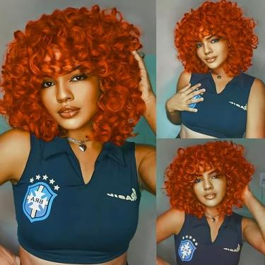Imagem de Sabosi Perucas Curtas Soltas Curtas Laranja para Mulheres Negras, Perucas Afro Curvas para Mulheres Negras Peruca de Cabelo Sintético Natural para Mulheres Cabelo Gengibre Macio
