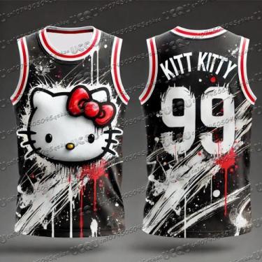 Imagem de Camiseta Casual Feminina Kawaii Hello Kitty Com Decote Redondo Para Co