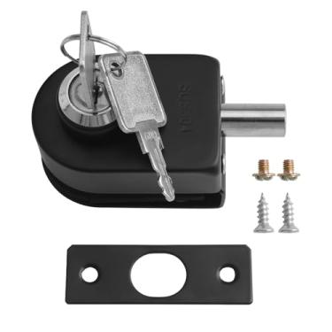 Imagem de UFURMATE Fechadura de porta de vidro, fechadura de porta de vidro preto fechadura de vidro sem moldura com chaves, sem necessidade de perfuração no vidro, adequada para vidro grosso de 10-12 mm