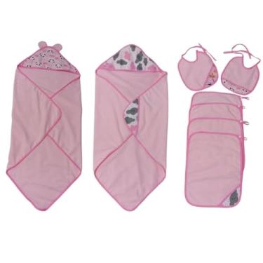 Imagem de Kit Enxoval Bebê Maternidade 8 pçs 2 Toalhas banho 4 Toalhas boca 2 Babadores Poliéster Atoalhado (Rosa, médio)