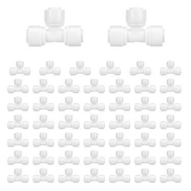 Imagem de KHZSPP Pacote com 50 conectores em T de irrigação por gotejamento de 1/10.2 cm, adaptador de purificador de água, mangueira de encaixe rígido para sistema de irrigação por gotejamento ou irrigação por