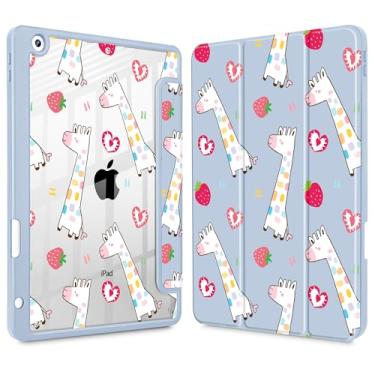 Imagem de Lepeoac Capa para iPad 9ª geração com suporte para lápis, iPad 8ª/7ª geração de 10,2 polegadas, [suporte embutido para lápis] Suporte de três dobras com proteção traseira de TPU transparente para