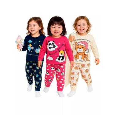 Imagem de Kit Sortido 4 Peças Pijama Manga Longa Bebê Menina 2 Camisas 2 Calças 