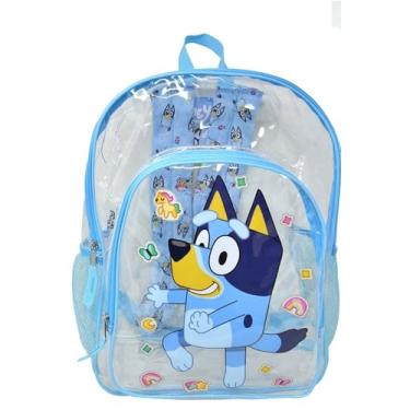 Imagem de Fast Forward Bluey 16” Clear Backpack for Kids – Transparent School Bag with Bluey Graphics & 2 Mesh Side Pockets – Lightweight & Durable for School or Events, BLTR