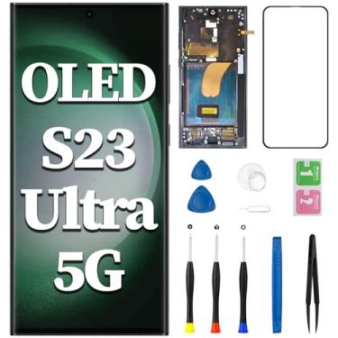 Imagem de Substituição de tela OLED para Samsung Galaxy S23 Ultra 5G com botão lateral de moldura 3D Touch LCD Display digitalizador SM-S918U Kit de ferramentas de reparo de montagem completa (suporte a