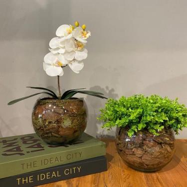 Imagem de Kit 2 Arranjos Orquídea Branca E Verdinho Vaso De Vidro - Decore Fácil