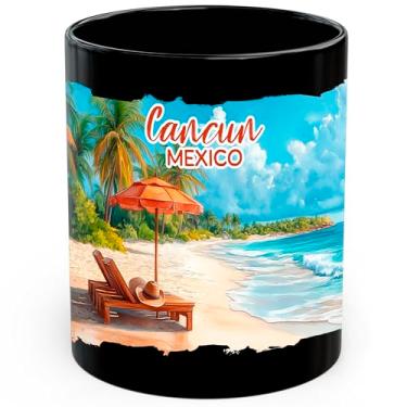 Imagem de Caneca de café de cerâmica Cancun Mexico 325 ml Beach Caribbean Resort - Caneca de chá e café com aderência confortável - Copo de presente divertido exclusivo para escritório ou casa - Impressão