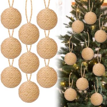 Imagem de Simgoing 9 peças de enfeites de bola de Natal de 5,8 cm com corda, bolas de fazenda para pendurar boho, ornamentos rústicos neutros para árvore de Natal, guirlanda de Natal, decoração de casa de