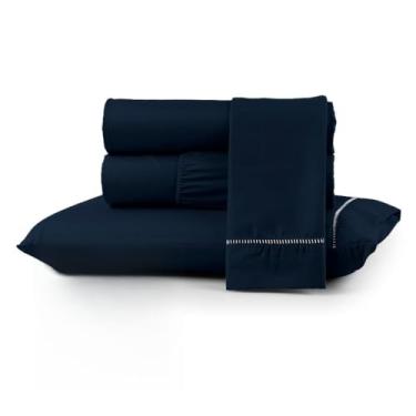 Imagem de Kit Jogo de Lençol 03 Peças 400 Fios Extra Macio Toque Acetinado (AZUL MARINHO,CASAL 3 PEÇAS)
