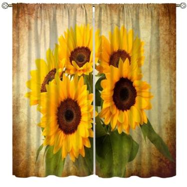 Imagem de Cortinas blackout de girassol, pano rústico country vintage estampado cortina de janela para sala de jantar, café, quarto, sala de estar, cozinha, escritório, 107 x 137 cm