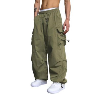 Imagem de Calças cargo ZAFUL Flat Pocket Parachute para homens verdes M