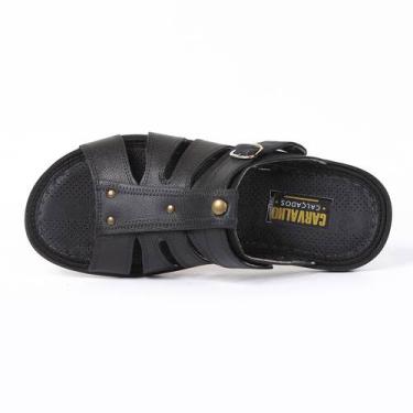 Imagem de Sandália Carvalho Calçados Masculina Couro Conforto, Preto, 41 BR