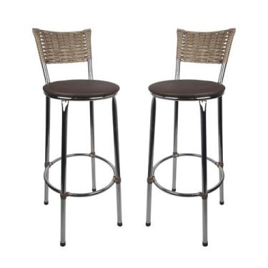 Imagem de KIT 2 Banquetas Alta Cromada Junco CAPPUCCINO Cozinha Balcão Bancada -