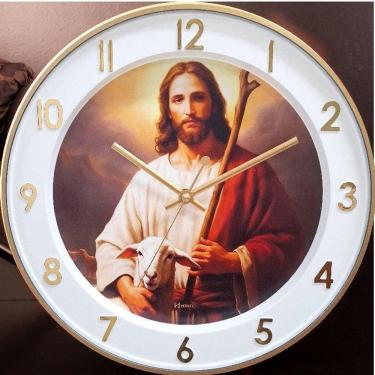 Imagem de Relógio De Parede Branco Com Dourado Silencioso Herweg 6852-