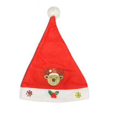 Imagem de Gorro Natalino Decorado com Rena, Touca de natal vermelha e verde com PomPom Branco | Acessório Natalino Festivo para Adultos e Crianças, Decoração e Fantasia de Natal (Alce)