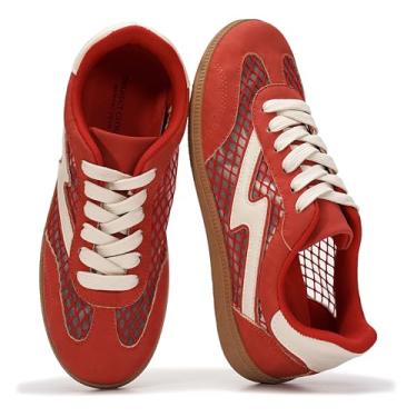 Imagem de Project Cloud Tênis feminino com cadarço feminino moderno com palmilha de espuma viscoelástica, tênis feminino antiderrapante (Irita), Malha vermelha, 38