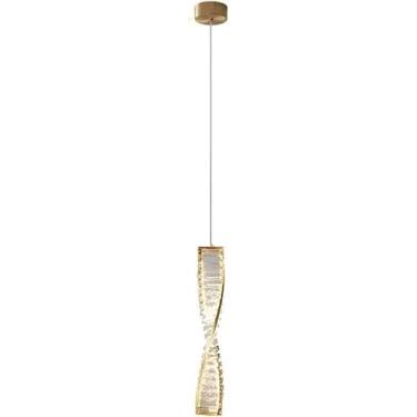 Imagem de Luminária pendente de cristal dourado moderno, lustre LED regulável para escada, sala de jantar, quarto, luminária de teto luxuosa com design espiral preto compatível com decoração de casa,