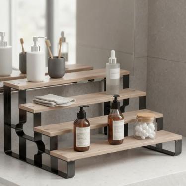 Imagem de USHARP Organizador de bancada de banheiro, organizador de maquiagem de 4 camadas para decoração de banheiro, suporte de especiarias para cozinha, prateleira de exibição de colônia e perfume (marrom