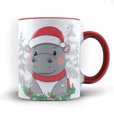 Imagem de Caneca xicara porcelana Hipopotamo Feliz Natal 25 (Preta)