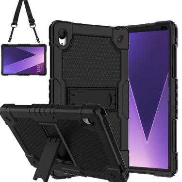 Imagem de Doemoil Capa para tablet Pritom Tab 10 Lite/TECLAST P26T/TECLAST P25T/Wetap M10 10,1 polegadas Capa protetora híbrida à prova de choque capa rígida com suporte embutido alça de ombro (preta/preta)
