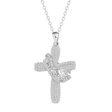 Imagem de OIDEA Colar de cruz celta com coroa infinita: Colar com pingente de cruz oca de zircônia de aço inoxidável prata para mulheres, joias cristãs, presentes para sua mãe, amante