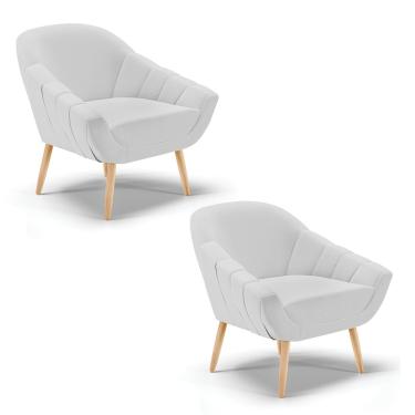 Imagem de Kit 02 Poltronas Giovana Linho Cinza A05 Pés Palito Natural - D'Rossi