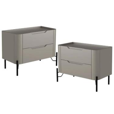 Imagem de Kit 02 Mesas De Cabeceira Orgânica 2 Gavetas Pés Industrial Preto Blis