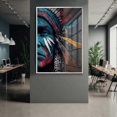 Imagem de Quadro Decorativo com Moldura e Acrilico Cristal Vidro Indio Americano