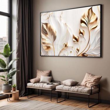 Imagem de Quadro com Moldura e Acrilico Cristal Vidro Sala Quarto Dourado Flores