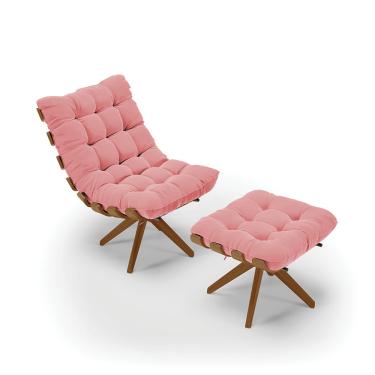 Imagem de Poltrona com Puff Giratório Costela Suede Rosê Base de Madeira MA30 M11 - D'Rossi