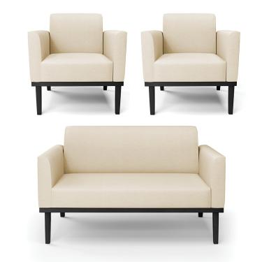 Imagem de Sofá Namoradeira com 2 Poltronas Base de Madeira Fixa Preto Marisa Linho  D03 - D'Rossi