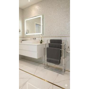 Imagem de Porta Toalha de Châo Toalheiro Principia Triplo Aluminio Polido - Alum