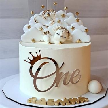 Imagem de LZGXZF Topo de bolo de acrílico para chá de bebê dourado Oh topo de bolo de bebê lembrancinhas de festa de aniversário decoração de cupcake de aniversário para meninos e meninas para suprimentos de