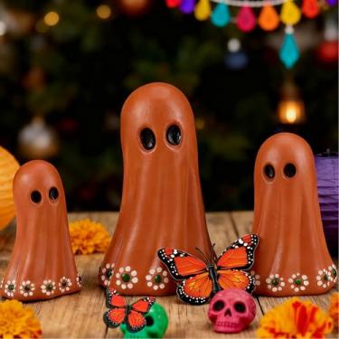 Imagem de Geelin 3 Pcs Day of The Dead Mexican Ghost Figurine Resin Mexican Floral Ghost Sculpture Statue Tiered Tray Decor Table Centerpiece for Halloween Day of The Dead Home Desk Shelf Mantel Decor Gift