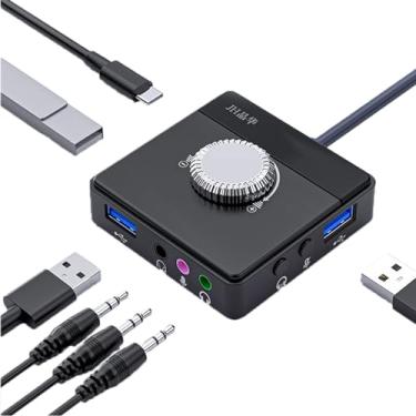 Imagem de PEIYUI Placa de som externa máxima, adaptador de áudio USB para PC Windows, Mac, Linux, laptops, desktops, placa de som estéreo com interface de 3,5 mm e interface USB, controle de volume, Plug & Play