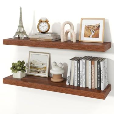 Imagem de Ornawit Prateleiras flutuantes para parede, prateleiras de madeira rústica montadas na parede para banheiro, quarto, sala de estar, cozinha, prateleira suspensa para livros/armazenamento/decoração de