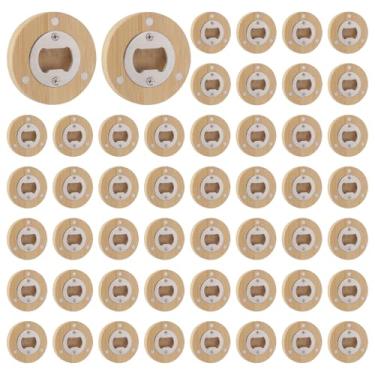 Imagem de Yugada Abridor de garrafas de madeira, 50 peças, abridor de garrafas de cerveja a granel, faça você mesmo, abridores magnéticos de bambu graváveis para geladeira, adesivo, presente, festa de casamento